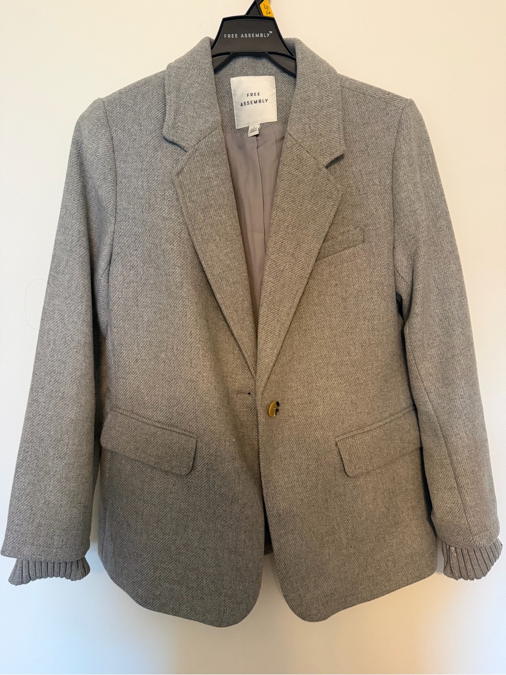 Free Assembly Women's Gray Tailored Blazer Jacket with Sweater sleeve accents